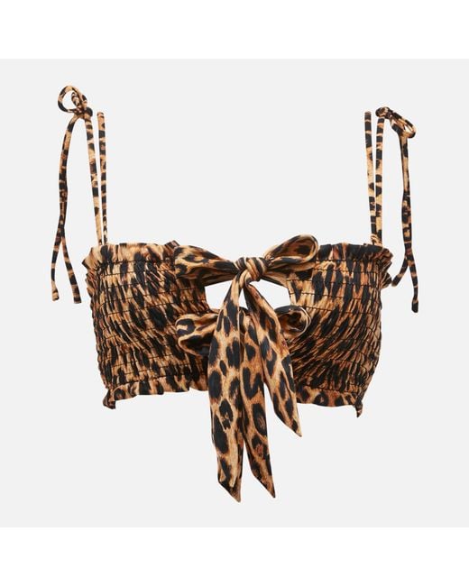 Damson Madder Brown Lexie Leopard Shirred Bikini Top