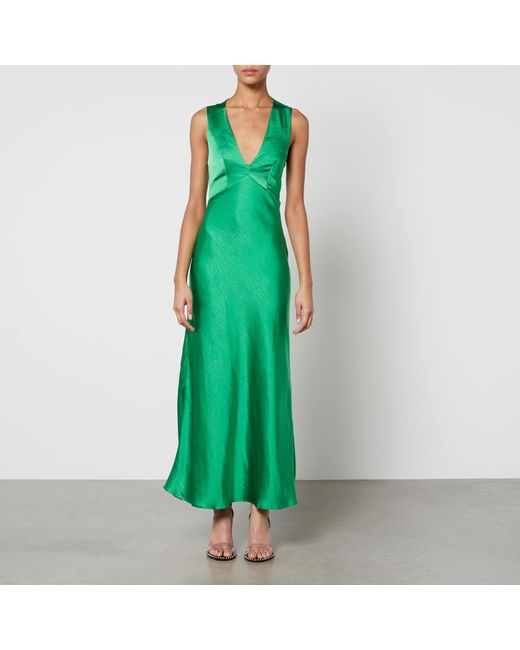 OMNES Green Nova Satin Open-back Midi Dress
