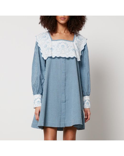 Damson Madder Blue Mala Gingham Organic Cotton Mini Dress