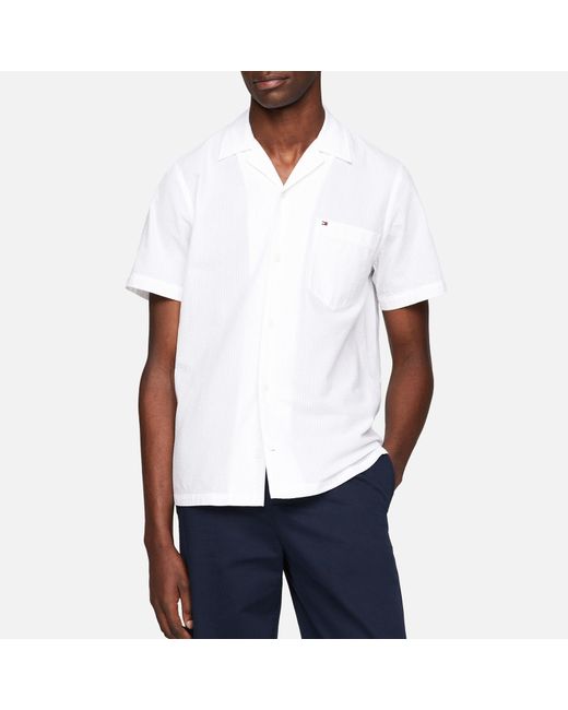 Tommy Hilfiger White Solid Cotton-seersucker Shirt for men