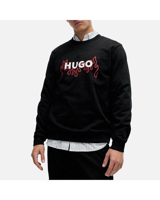 HUGO Black Duragol_u241 Graphic Flame Cotton Sweatshirt for men