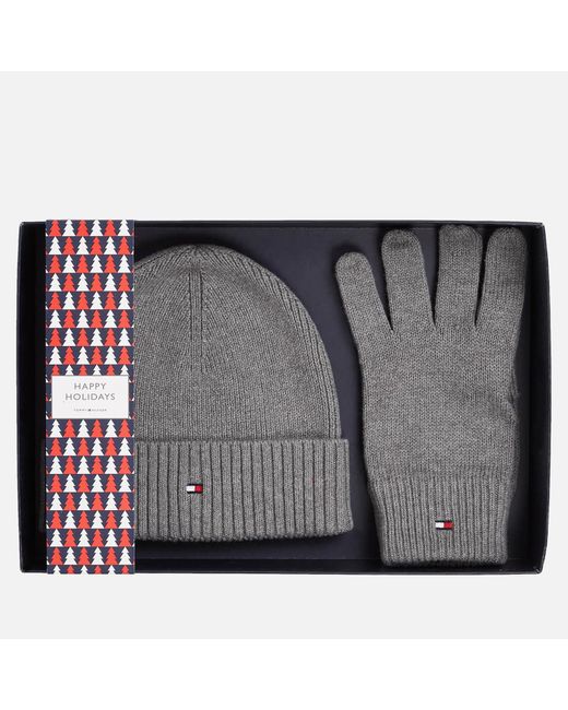 Tommy Hilfiger Essential Cotton-blend Beanie & Gloves Set in Gray for Men |  Lyst