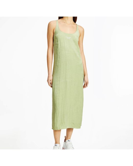 Calvin Klein Glazed Fabric Maxi Dress in Green | Lyst