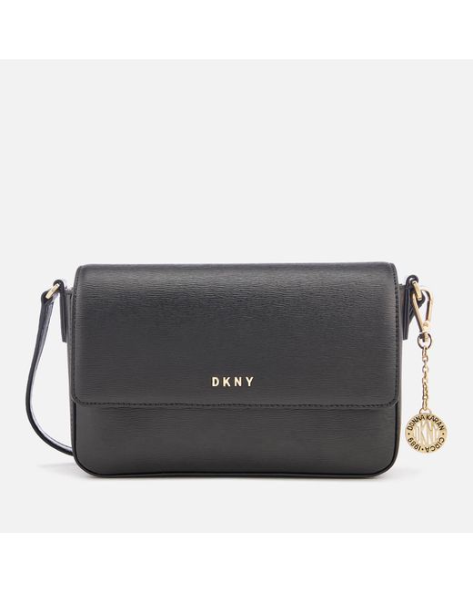 DKNY Black Bryant Medium Sutton Textured Leather Flap Cross Body Bag