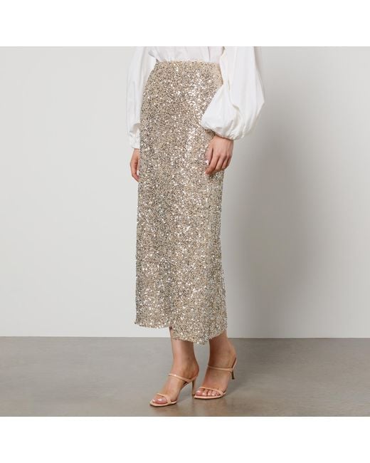 Never Fully Dressed Natural Dorris Sequinned Midi Skirt