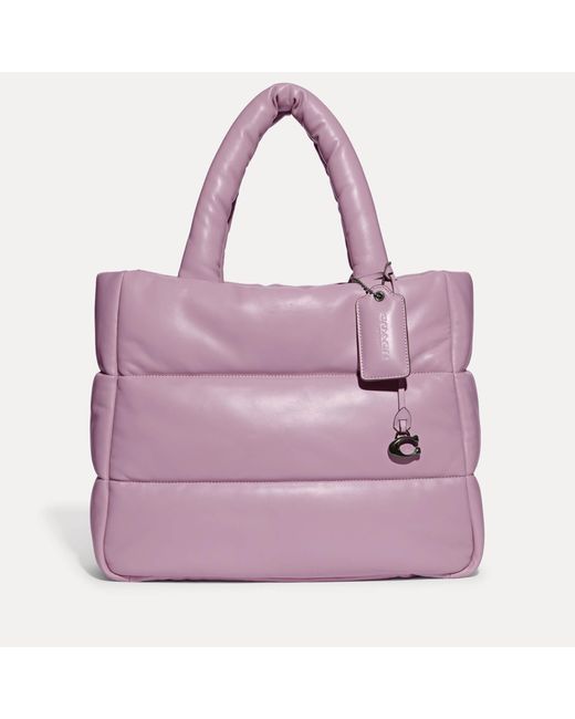 COACH Purple Leather Quilted Pillow Tote Bag