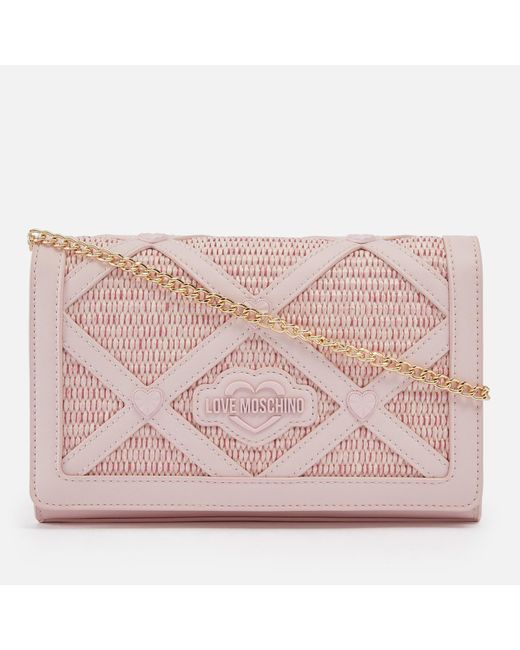Love Moschino Pink Borsa Studded Faux Leather And Raffia Bag
