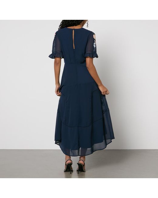 Hope & Ivy Blue Clarice Embroidered Chiffon Maxi Dress