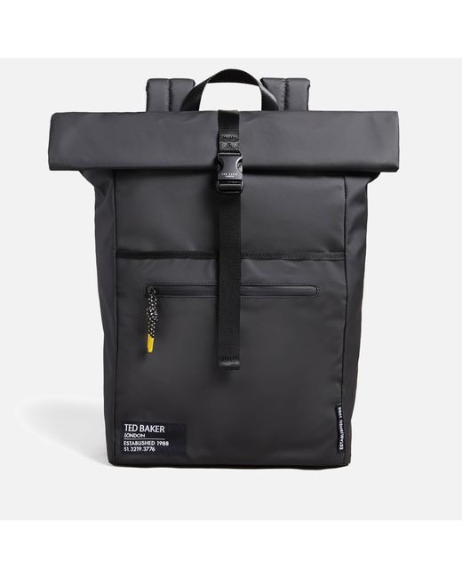 Ted Baker Black Clime Rubberised Roll-top Backpack for men