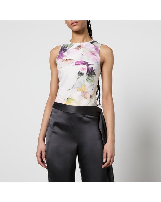Ted Baker Gray Aimley Floral-print Stretch-jersey Racer Top