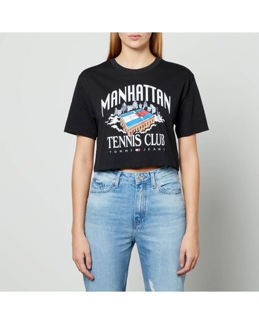 Tommy Hilfiger Cotton-jersey Cropped T-shirt in Black | Lyst