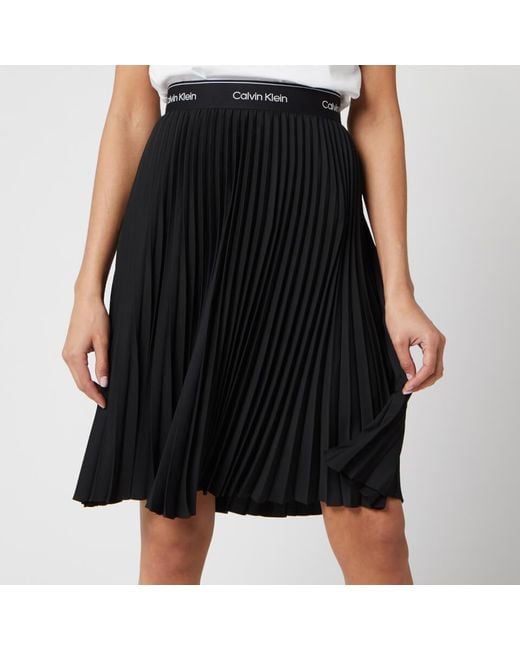 Calvin Klein Black Sunray Pleat Midi Elastic Skirt