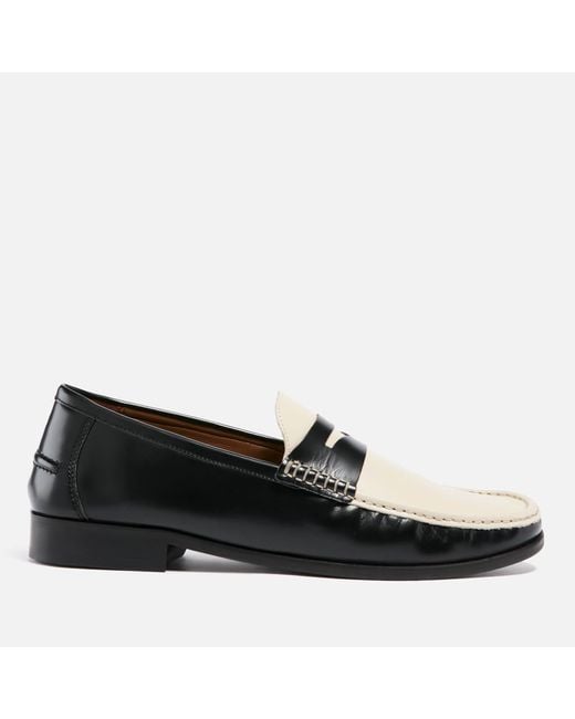 Walk London Black Tino Leather Saddle Loafers for men