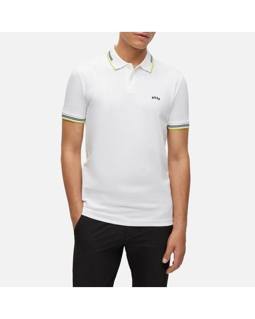 Boss White Paul Curved Cotton-blend Polo Shirt for men