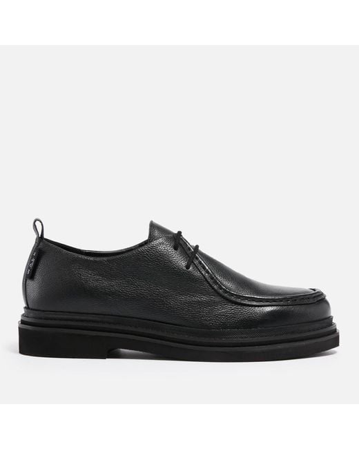 Walk London Black Brooklyn Apron Pebbled Leather Shoes for men