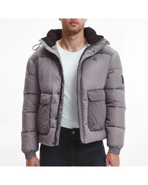 Calvin Klein Ripstop Non Down Hooded Puffer Jacket in Grey for Men | Lyst UK