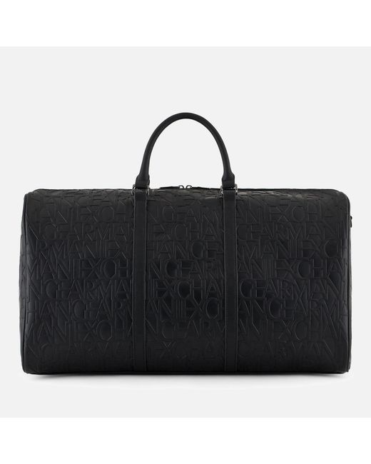 Armani Exchange Black Allover Logo Duffle Bag for men