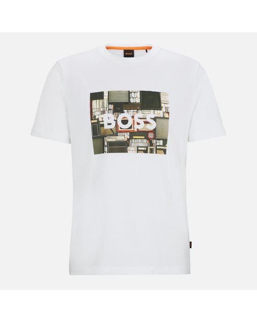 Boss White Heavy Boss Cotton-jersey T-shirt for men