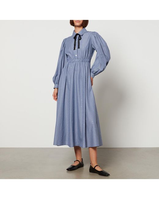 Sister Jane Blue Ivy Striped Cotton-poplin Midi Dress