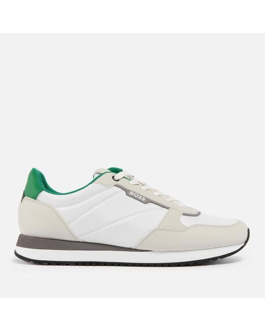 Boss White Kai Mesh And Faux Leather Runner Trainers for men