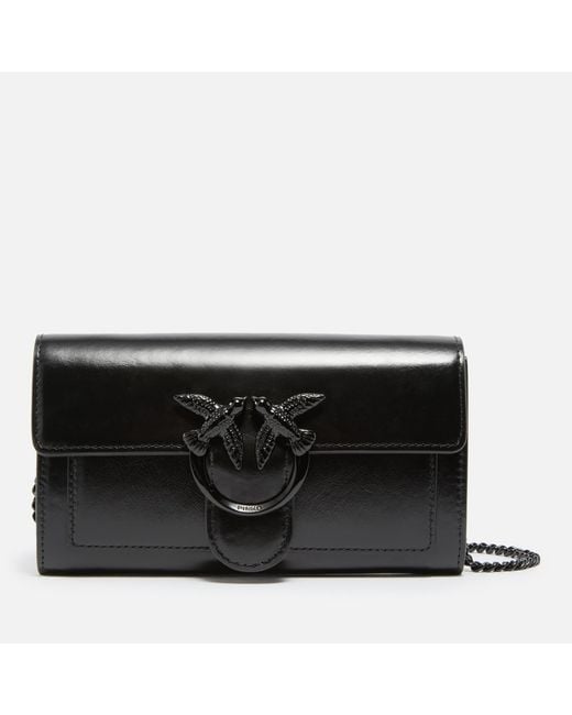 Pinko Black Love One Iridescent Leather Wallet Bag