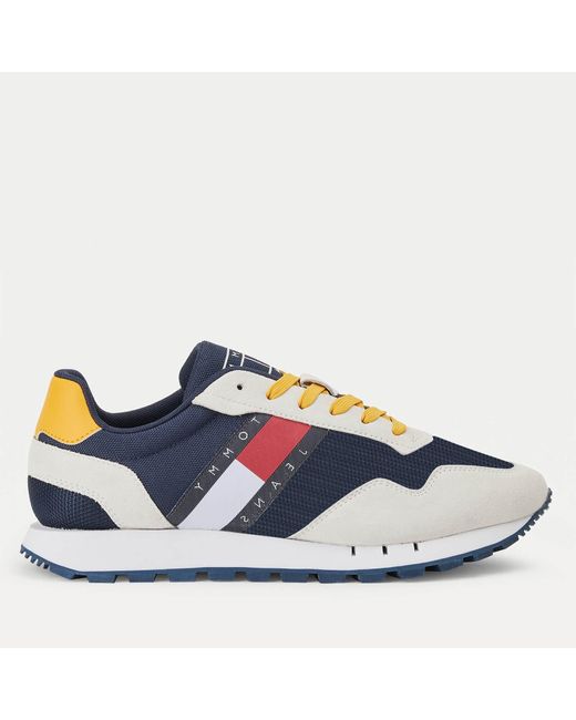 Tommy Hilfiger Retro Running Style Mesh And Faux Suede Detail Trainers in  White (Blue) for Men | Lyst