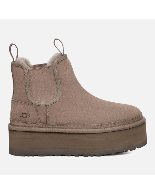 UGG Neumel Platform Sheepskin And Suede Chelsea Boots in Brown | Lyst Canada