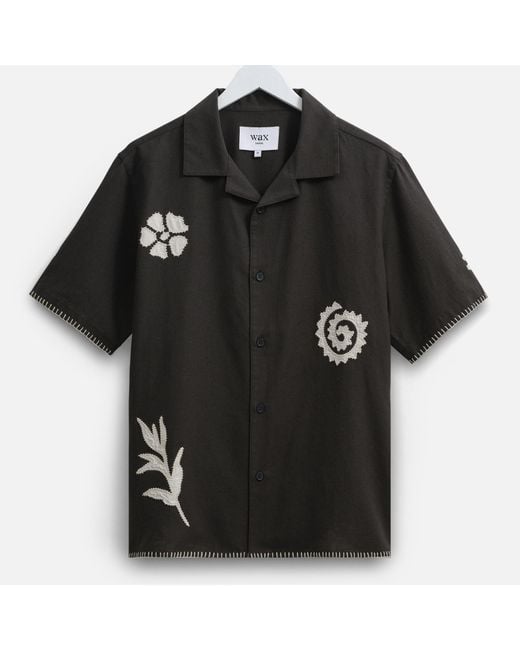 Wax London Black Didcot Doodle Cotton And Linen-blend Shirt for men