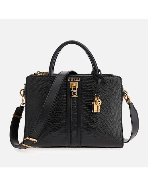Guess Black Ginevra Elite Society Snake-effect Faux Leather Satchel