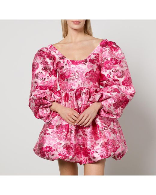 Sister Jane Pink Dream Bubble Hem Floral-jacquard Dress