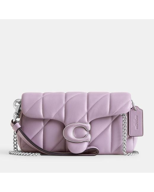 COACH Purple Quilted Pillow Leather Covered C Tabby Wristlet With Chain