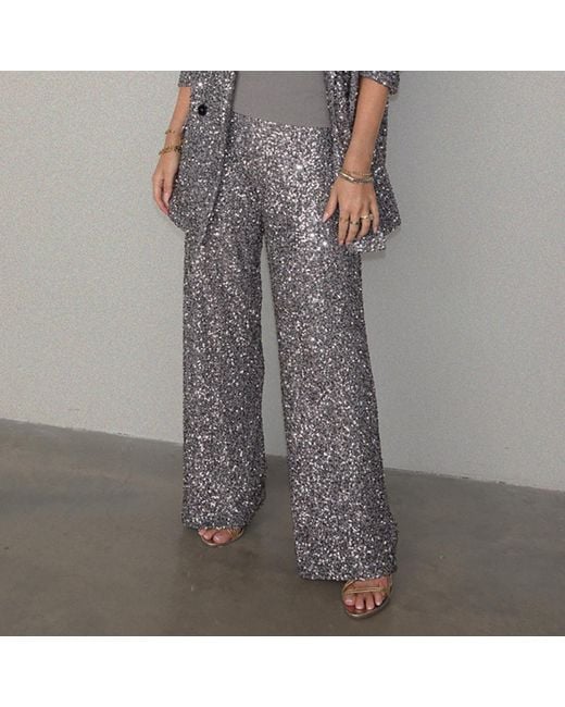 Never Fully Dressed Gray Freddie Gunmeal Sequin-embellished Trousers