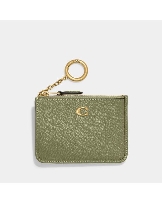 COACH Crossgrain Leather Mini Id Skinny Card Case in Green | Lyst