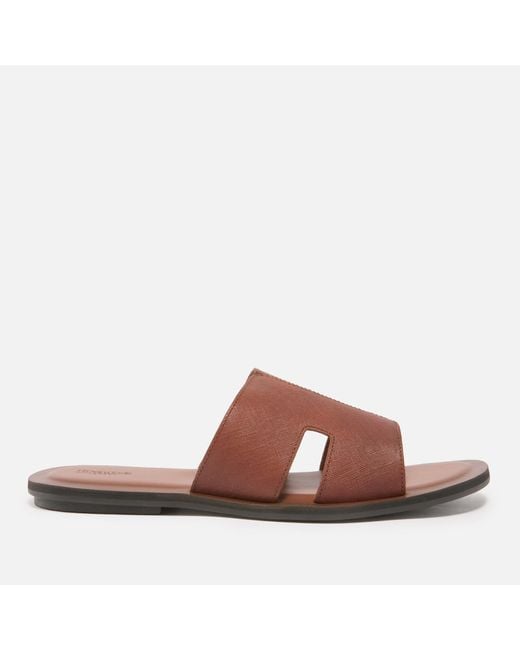 Dune Brown Incense Leather Slide Sandals for men
