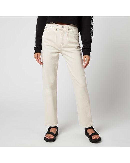 Calvin Klein High Rise Straight Ankle Jeans in Natural | Lyst