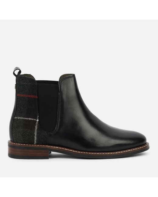 Barbour Black Sloane Tartan Leather And Wool-blend Chelsea Boots