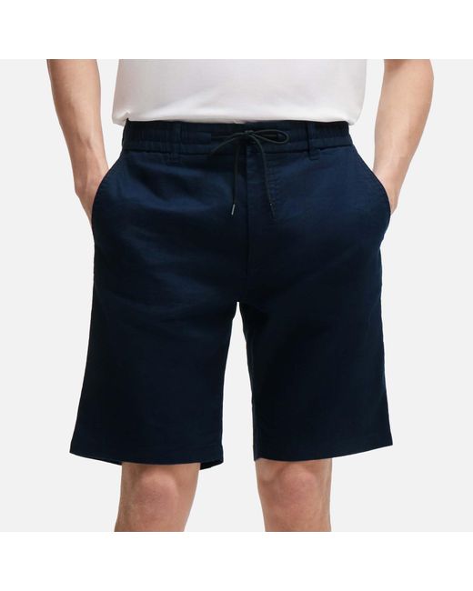Boss Blue Tapered Linen Blend Chino Shorts for men