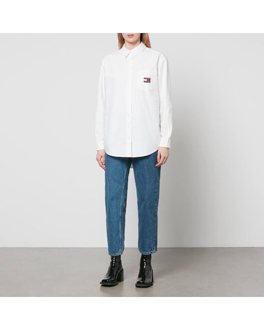 Tommy Hilfiger White Logo Badge Boyfriend Cotton Shirt