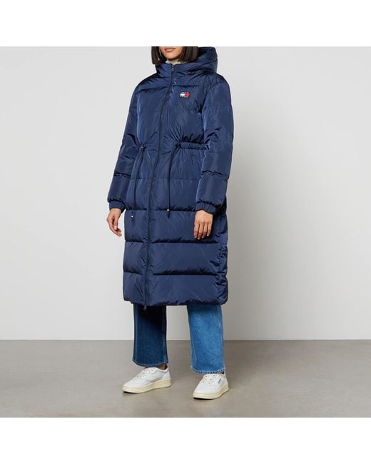 Tommy Hilfiger Logo-Patched Shell Puffer Coat in Blau | Lyst DE