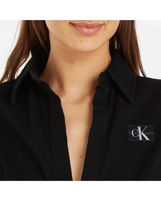 Calvin Klein Black Short Sleeve Cotton-Blend Wrap Dress