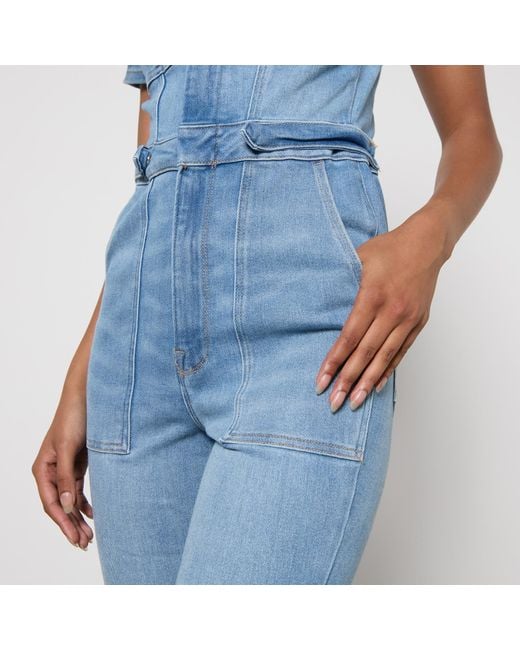 GOOD AMERICAN Blue Fit For Success Bootcut Denim Jumpsuit