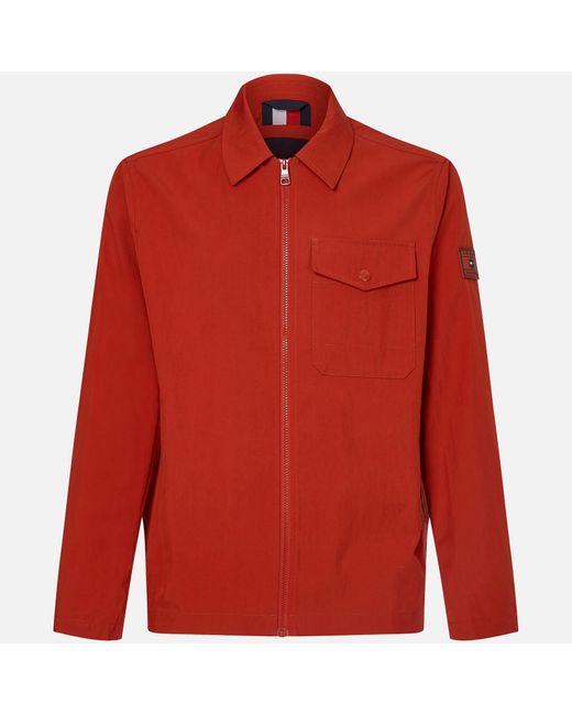 Tommy Hilfiger Red Logo-detailed Cotton-blend Shirt Jacket for men