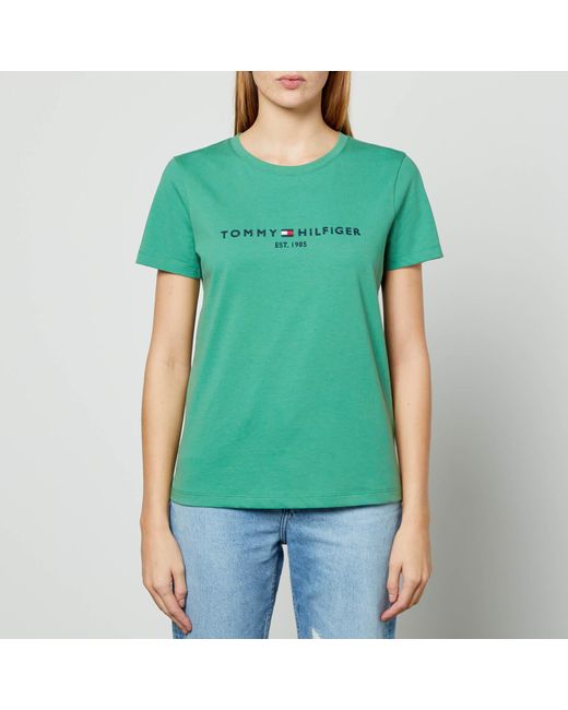 Tommy Hilfiger Logo-embroidered Cotton T-shirt in Green | Lyst