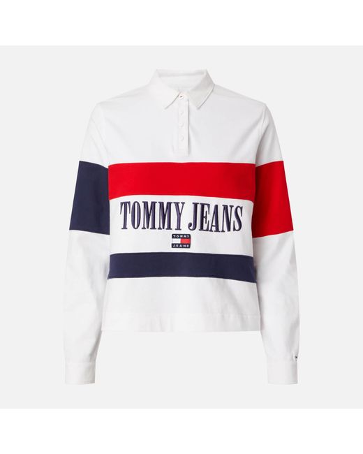 Tommy Hilfiger Red Organic Cotton Oversized Archive Long Sleeve Polo