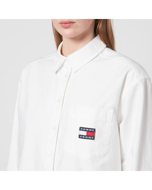 Tommy Hilfiger White Logo Badge Boyfriend Cotton Shirt