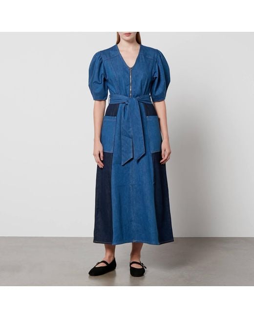 ALIGNE Blue Jalen Patchwork Denim Midi Dress
