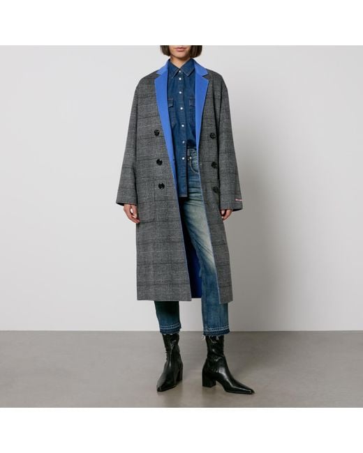 MAX&Co. Blue Algeri Plaid Double-breasted Reversible Wool-blend Coat