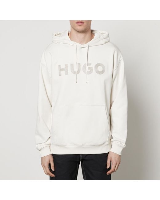 HUGO White Drochood Loopback Cotton-jersey Hoodie for men