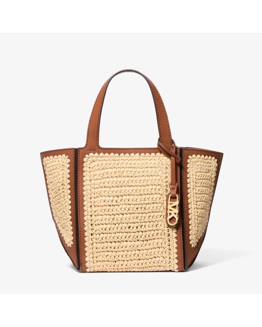 MICHAEL Michael Kors Brown Jordi Small Crocheted Straw Tote Bag