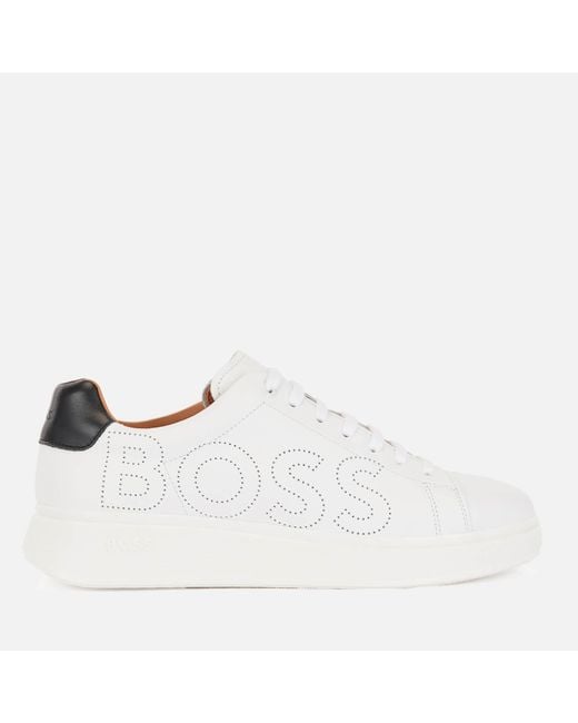 BOSS by Hugo Boss White Bulton Leather Trainers for men